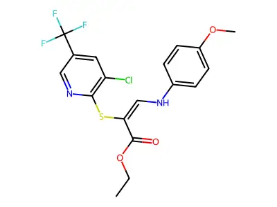 ethyl 2-{[3-chloro-5-(trifluoromethyl)-2-pyridinyl]sulfanyl}-3-(4-methoxyanilino)acrylate structure