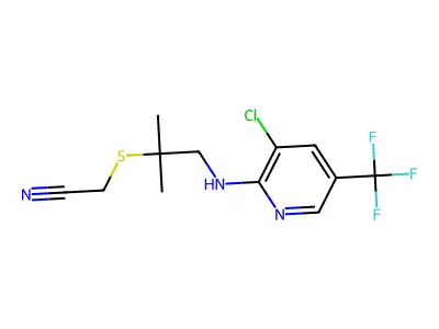 2-[(2-{[3-chloro-5-(trifluoromethyl)-2-pyridinyl]amino}-1,1-dimethylethyl)sulfanyl]acetonitrile structure