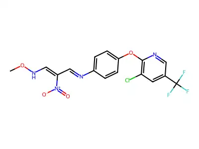 3-(4-{[3-chloro-5-(trifluoromethyl)-2-pyridinyl]oxy}anilino)-2-nitroacrylaldehyde O-methyloxime structure