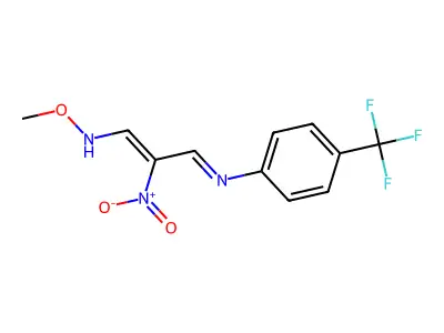 N-methoxy-2-nitro-3-[4-(trifluoromethyl)phenyl]iminoprop-1-en-1-amine structure