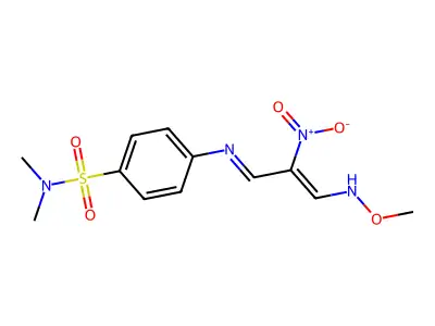 4-{[3-(methoxyimino)-2-nitro-1-propenyl]amino}-N,N-dimethylbenzenesulfonamide structure