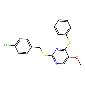 2-((4-Chlorobenzyl)sulfanyl)-4-(phenylsulfanyl)-5-pyrimidinyl methyl ether structure
