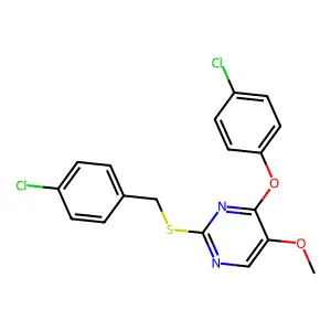 2-((4-Chlorobenzyl)sulfanyl)-4-(4-chlorophenoxy)-5-pyrimidinyl methyl ether structure