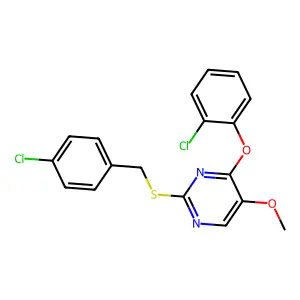 2-[(4-Chlorobenzyl)sulfanyl]-4-(2-chlorophenoxy)-5-pyrimidinyl methyl ether structure