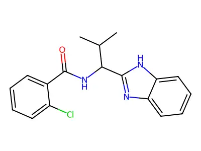 N-(1-(1H-1,3-benzimidazol-2-yl)-2-methylpropyl)-2-chlorobenzenecarboxamide structure