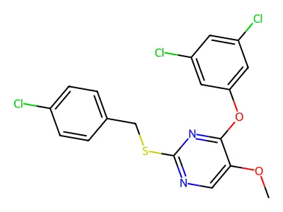 2-((4-Chlorobenzyl)sulfanyl)-4-(3,5-dichlorophenoxy)-5-pyrimidinyl methyl ether structure