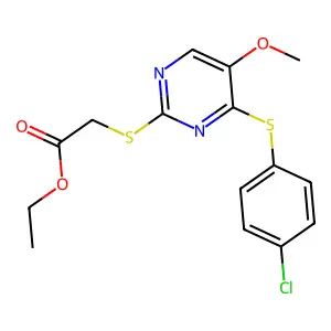 Ethyl 2-((4-((4-chlorophenyl)sulfanyl)-5-methoxy-2-pyrimidinyl)sulfanyl)acetate structure