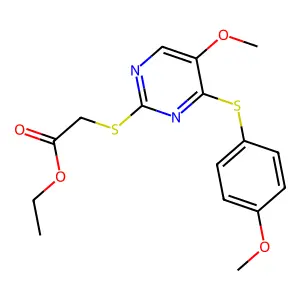 Ethyl 2-((5-methoxy-4-((4-methoxyphenyl)sulfanyl)-2-pyrimidinyl)sulfanyl)acetate structure