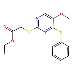 Ethyl 2-((5-methoxy-4-(phenylsulfanyl)-2-pyrimidinyl)sulfanyl)acetate structure