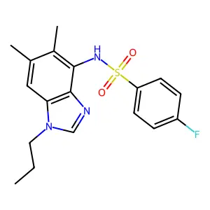 N-(5,6-dimethyl-1-propyl-1H-1,3-benzimidazol-4-yl)-4-fluorobenzenesulfonamide structure