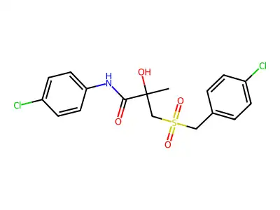 3-[(4-chlorobenzyl)sulfonyl]-N-(4-chlorophenyl)-2-hydroxy-2-methylpropanamide structure