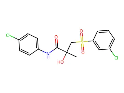 N-(4-chlorophenyl)-3-[(3-chlorophenyl)sulfonyl]-2-hydroxy-2-methylpropanamide structure