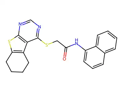 N1-(1-naphthyl)-2-(6,5]thieno[2,3-d]pyrimidin-4-ylsulfanyl)acetamide structure