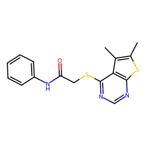 2-(5,6-dimethylthieno[2,3-d]pyrimidin-4-yl)sulfanyl-N-phenylacetamide structure