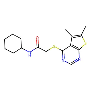 N-cyclohexyl-2-(5,6-dimethylthieno[2,3-d]pyrimidin-4-yl)sulfanylacetamide structure