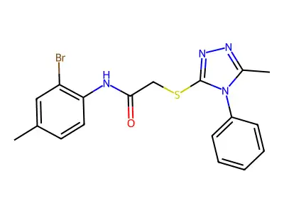 N-(2-bromo-4-methyl-phenyl)-2-[(5-methyl-4-phenyl-1,2,4-triazol-3-yl)sulfanyl]acetamide structure