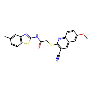 2-[(3-Cyano-6-methoxy-2-quinolinyl)thio]-N-(5-methyl-2-benzothiazolyl)acetamide structure