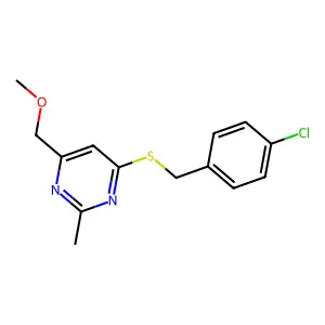 {6-[(4-Chlorobenzyl)sulfanyl]-2-methyl-4-pyrimidinyl}methyl methyl ether structure