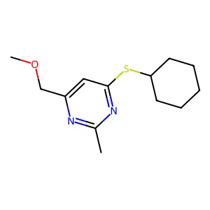 4-(Cyclohexylsulfanyl)-6-(methoxymethyl)-2-methylpyrimidine structure