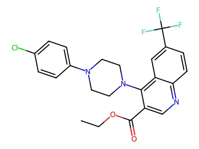 Ethyl 4-[4-(4-chlorophenyl)piperazin-1-yl]-6-(trifluoromethyl)quinoline-3-carboxylate structure