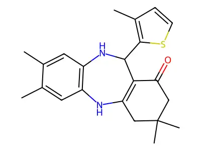 3,3,7,8-tetramethyl-11-(3-methyl-2-thienyl)-2,3,4,5,10,11-hexahydro-1H-dibenzo[b,e][1,4]diazepin-1-one structure