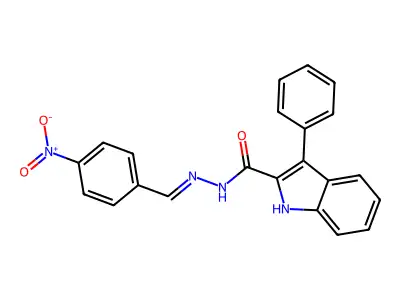 N-[(4-nitrophenyl)methylideneamino]-3-phenyl-1H-indole-2-carboxamide structure