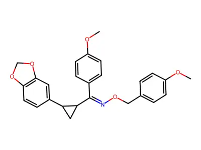 [2-(1,3-benzodioxol-5-yl)cyclopropyl](4-methoxyphenyl)methanone O-(4-methoxybenzyl)oxime structure