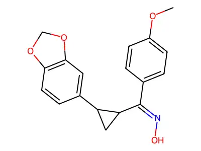 [2-(1,3-benzodioxol-5-yl)cyclopropyl](4-methoxyphenyl)methanone oxime structure
