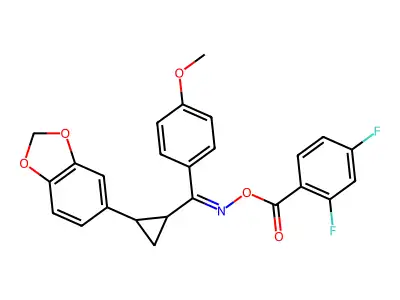 [[(2-benzo[1,3]dioxol-5-ylcyclopropyl)-(4-methoxyphenyl)methylidene]amino] 2,4-difluorobenzoate structure