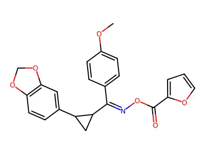 [[(2-benzo[1,3]dioxol-5-ylcyclopropyl)-(4-methoxyphenyl)methylidene]amino] Furan-2-carboxylate structure