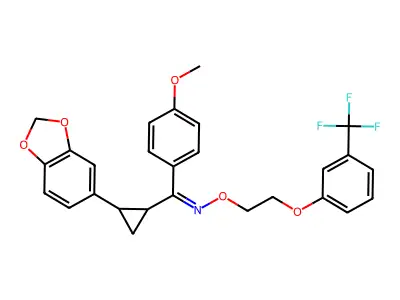[2-(1,3-benzodioxol-5-yl)cyclopropyl](4-methoxyphenyl)methanone O-{2-[3-(trifluoromethyl)phenoxy]ethyl}oxime structure