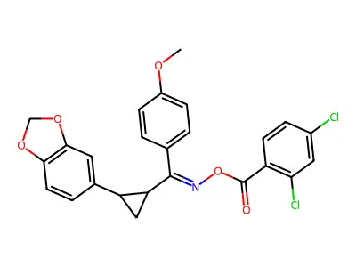 [[(2-benzo[1,3]dioxol-5-ylcyclopropyl)-(4-methoxyphenyl)methylidene]amino] 2,4-dichlorobenzoate structure