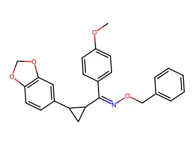 [2-(1,3-benzodioxol-5-yl)cyclopropyl](4-methoxyphenyl)methanone O-benzyloxime structure