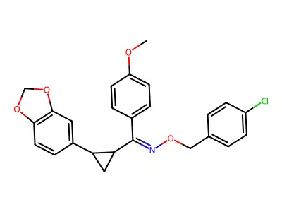 [2-(1,3-benzodioxol-5-yl)cyclopropyl](4-methoxyphenyl)methanone O-(4-chlorobenzyl)oxime structure