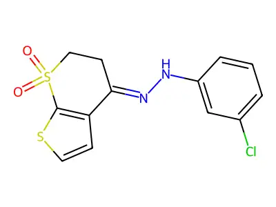 3-chloro-N-[(7,7-dioxo-5,6-dihydrothieno[2,3-b]thiopyran-4-ylidene)amino]aniline structure