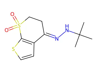2,3-dihydro-1lambda~6~-thieno[2,3-b]thiopyran-1,1,4-trione 4-[N-(tert-butyl)hydrazone] structure