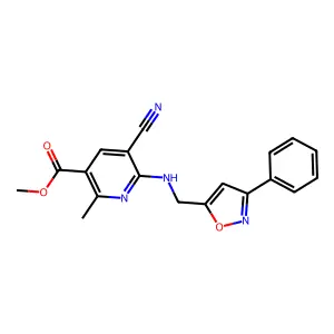 Methyl 5-cyano-2-methyl-6-{[(3-phenyl-5-isoxazolyl)methyl]amino}nicotinate structure