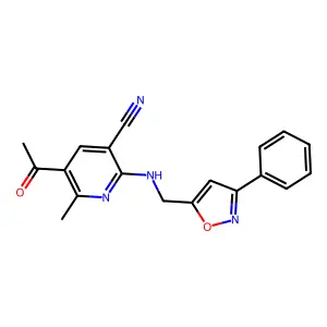 5-Acetyl-6-methyl-2-{[(3-phenyl-5-isoxazolyl)methyl]amino}nicotinonitrile structure