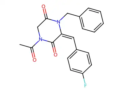 1-Acetyl-4-benzyl-3-[(4-fluorophenyl)methylidene]piperazine-2,5-dione structure