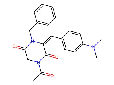 1-Acetyl-4-benzyl-3-[[4-(dimethylamino)phenyl]methylidene]piperazine-2,5-dione structure