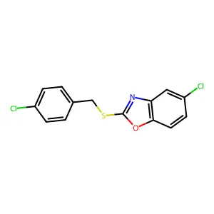 5-Chloro-2-(((4-chlorophenyl)methyl)thio)benzoxazole structure