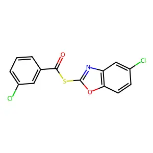 S-(5-chloro-1,3-benzoxazol-2-yl) 3-chlorobenzenecarbothioate structure