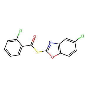 S-(5-chloro-1,3-benzoxazol-2-yl) 2-chlorobenzenecarbothioate structure