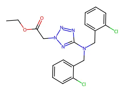 Ethyl 2-[5-[bis[(2-chlorophenyl)methyl]amino]tetrazol-2-yl]acetate structure