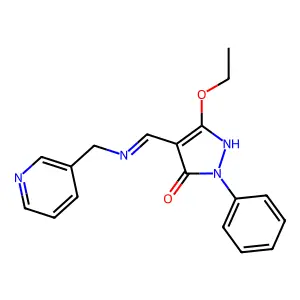 5-ethoxy-2-phenyl-4-{[(3-pyridinylmethyl)amino]methylene}-2,4-dihydro-3H-pyrazol-3-one structure