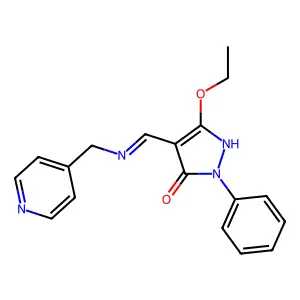 5-ethoxy-2-phenyl-4-{[(4-pyridinylmethyl)amino]methylene}-2,4-dihydro-3H-pyrazol-3-one structure