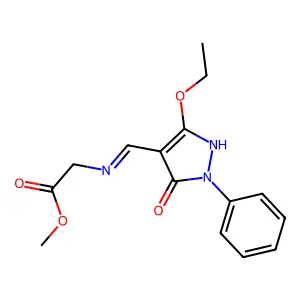methyl 2-{[(3-ethoxy-5-oxo-1-phenyl-1,5-dihydro-4H-pyrazol-4-yliden)methyl]amino}acetate structure