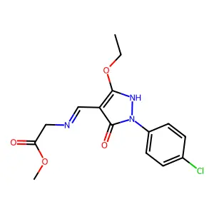 methyl 2-({[1-(4-chlorophenyl)-3-ethoxy-5-oxo-1,5-dihydro-4H-pyrazol-4-yliden]methyl}amino)acetate structure