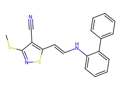 3-Methylsulfanyl-5-[2-(2-phenylanilino)ethenyl]-1,2-thiazole-4-carbonitrile structure