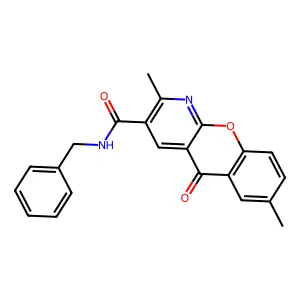 N-benzyl-2,7-dimethyl-5-oxo-5H-chromeno[2,3-b]pyridine-3-carboxamide structure